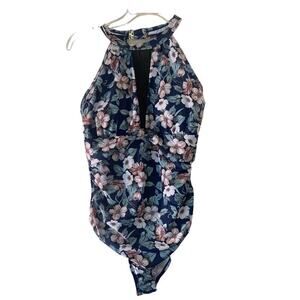 NO BRAND Women’s One Piece High Neck Floral Print Swimsuit / Size: Large